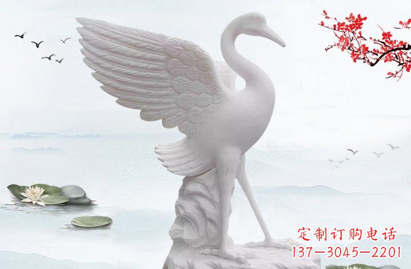 湖南汉白玉公园动物仙鹤石雕