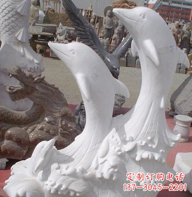湖南海豚石雕,汉白玉精美雕塑