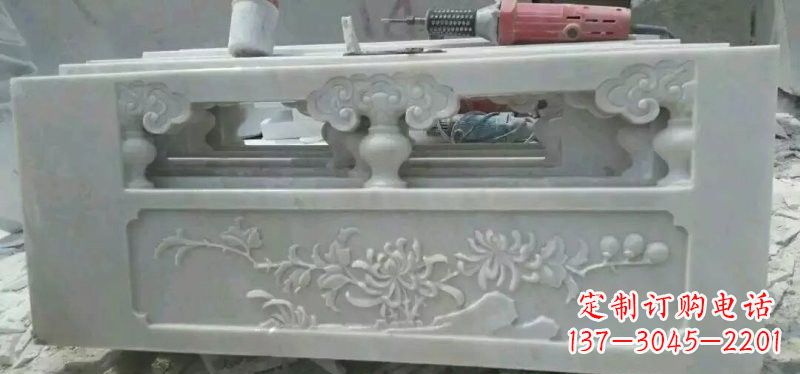 湖南汉白玉花朵浮雕栏板,精致深具视觉立体感