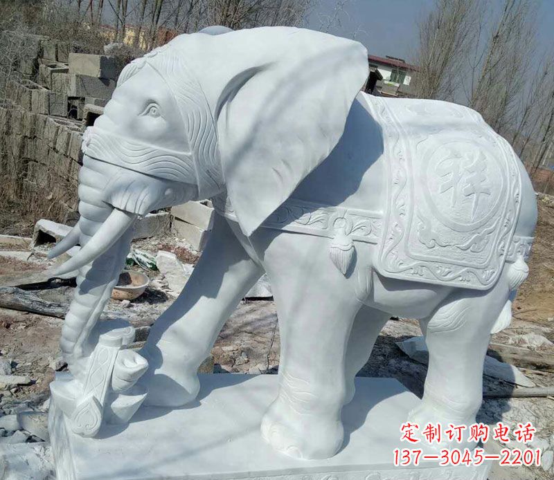 湖南汉白玉制作的大象吉祥门口雕塑