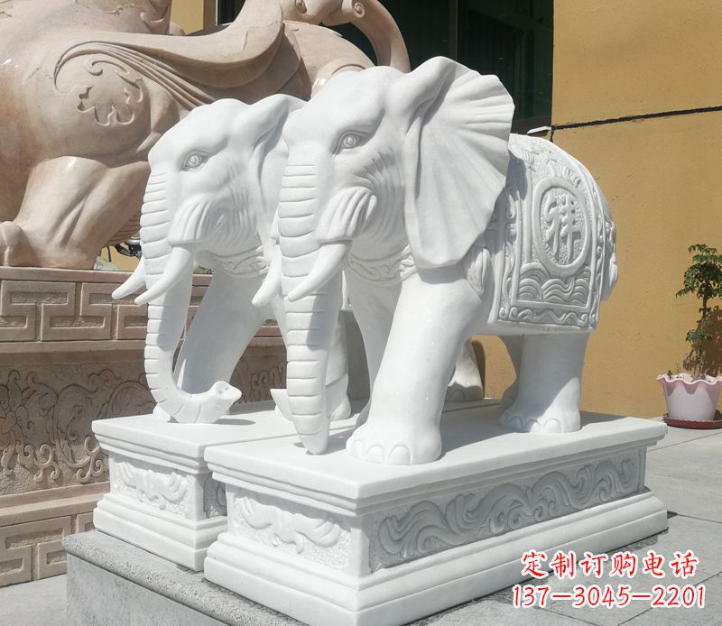 湖南属于你的祝福——汉白玉吉祥如意门口招财大象雕塑