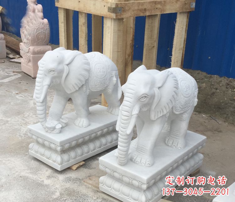 湖南高端汉白玉吉祥如意大象门口招财雕塑
