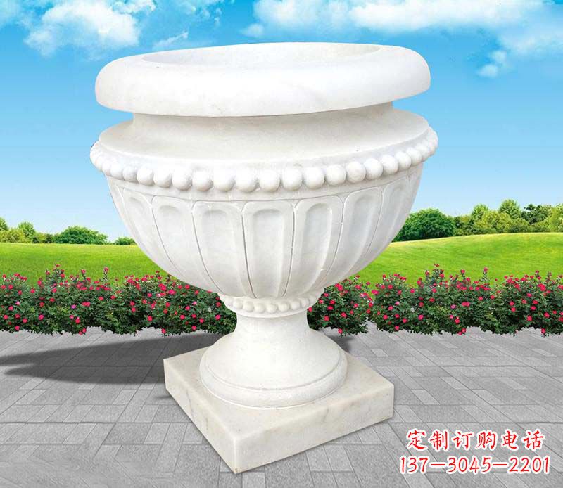 湖南精美汉白玉花盆雕塑