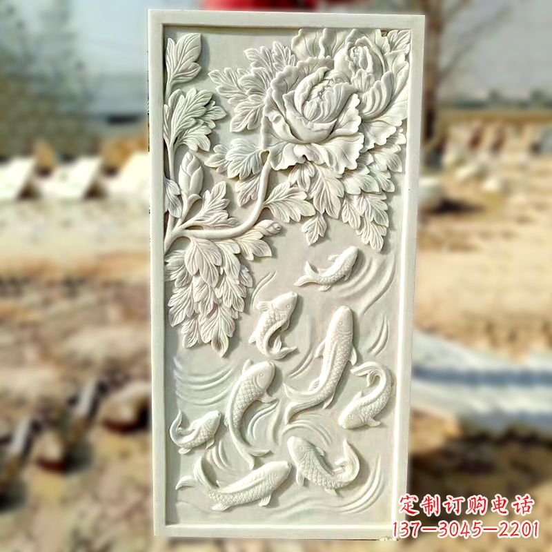 湖南汉白玉鲤鱼浮雕,精美彰显睿智之美
