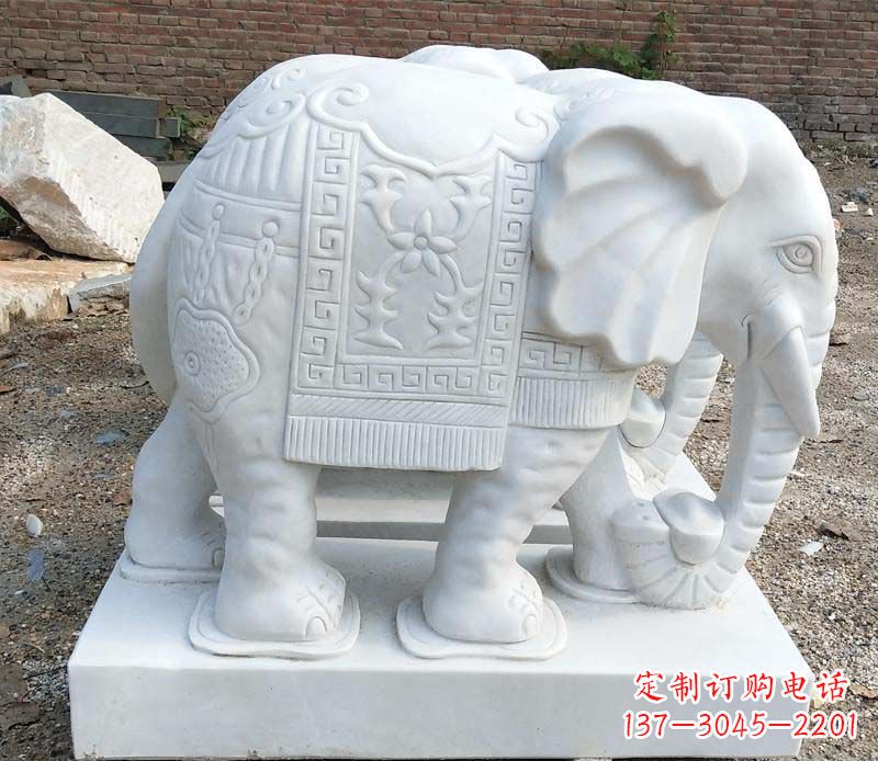 湖南中领雕塑汉白玉卷鼻大象雕塑