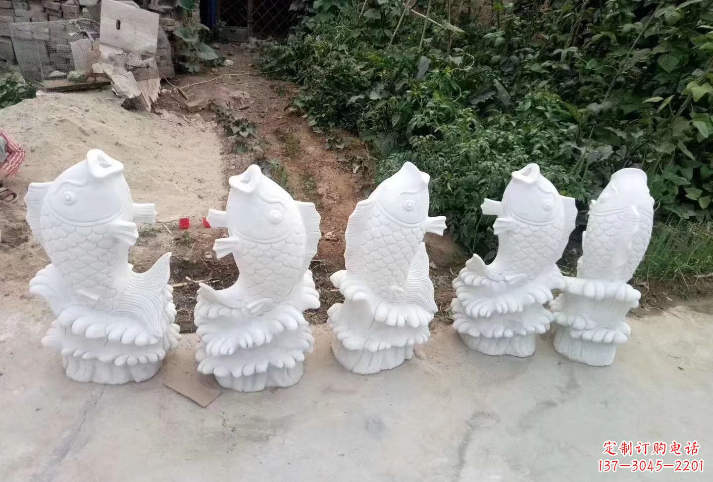 湖南中领雕塑:高质汉白玉鲤鱼喷泉石雕