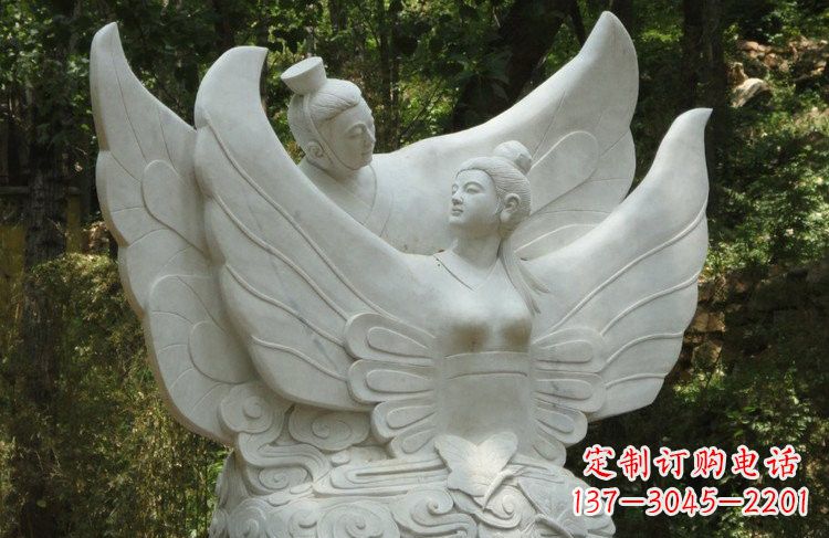 湖南汉白玉梁山伯和祝英台化蝶石雕