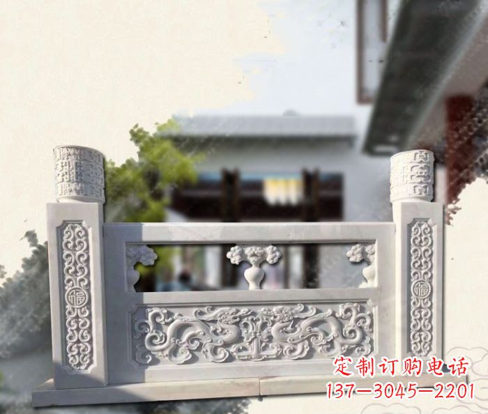 湖南汉白玉龙石浮雕栏板