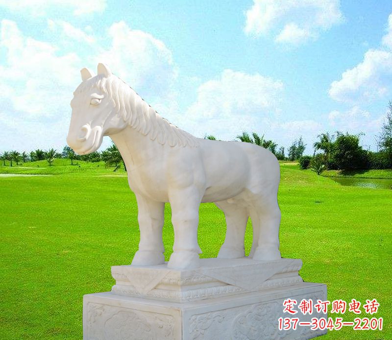 湖南汉白玉马石精美动物雕塑