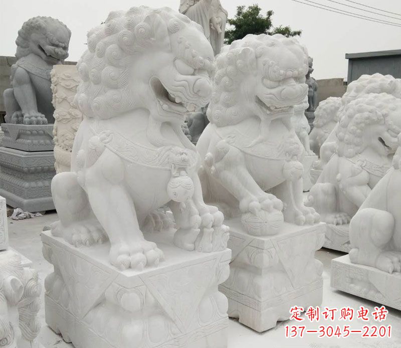 湖南汉白玉门口看门踩球北京狮子石雕