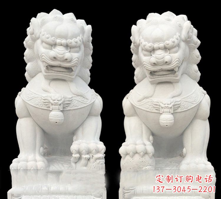 湖南汉白玉门口用石雕狮子