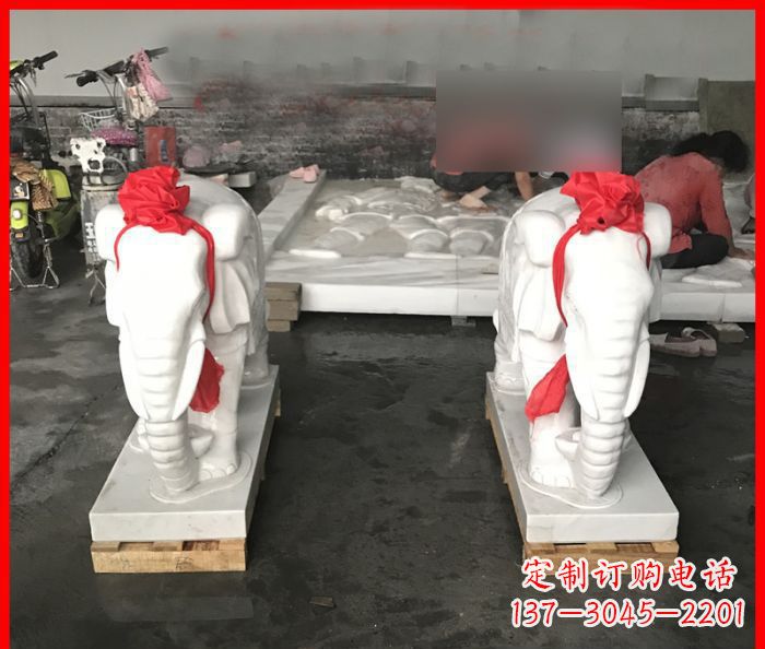 湖南汉白玉雕刻招财小象,让你的家门口更加灵气