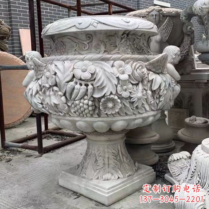 湖南汉白玉欧式人物花盆石雕