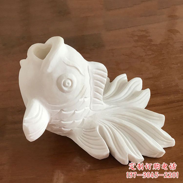 湖南精致美观的汉白玉喷水金鱼石雕动物雕塑