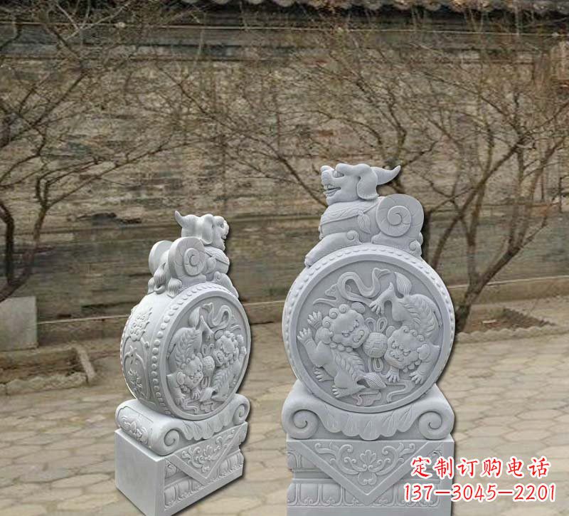 湖南精美汉白玉貔貅门墩