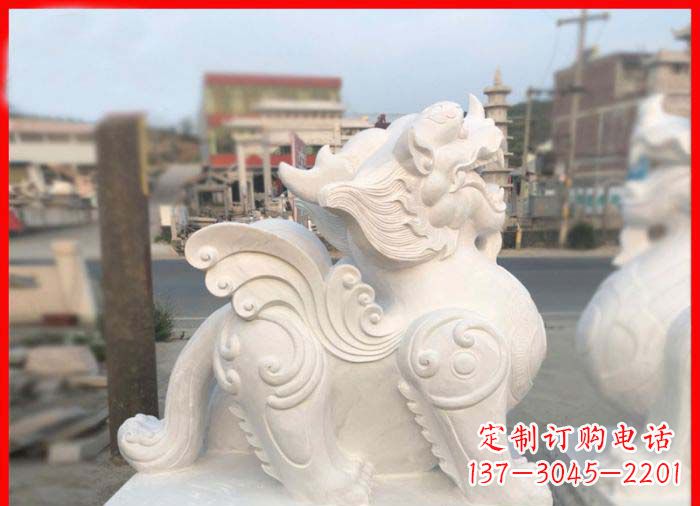 湖南中领雕塑:精美汉白玉貔貅门口招财石雕