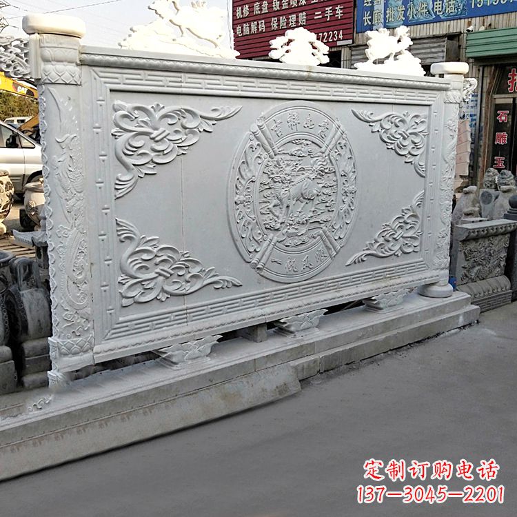 湖南汉白玉麒麟石雕影壁墙-庭院别墅院落大门古建萧墙