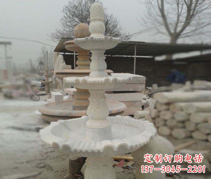 湖南汉白玉三层别墅小型喷泉石雕
