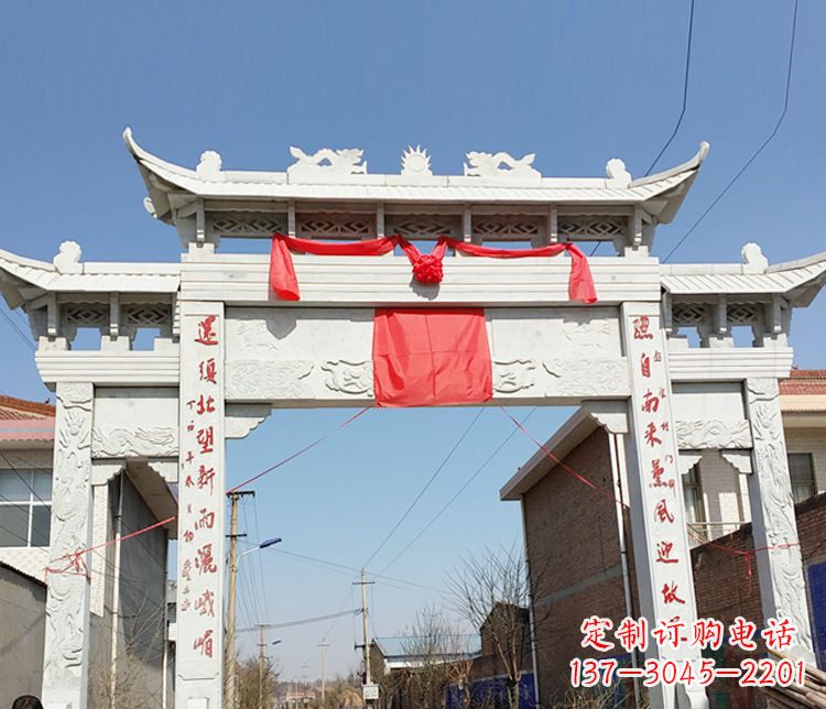 湖南汉白玉三门石牌坊石雕——精致而优雅