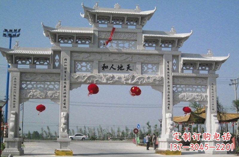 湖南汉白玉三门五楼牌坊石雕,让艺术永恒不朽