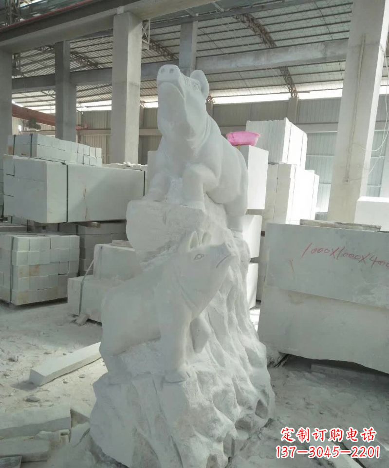 湖南瑞颜祥彩汉白玉生肖猪雕塑
