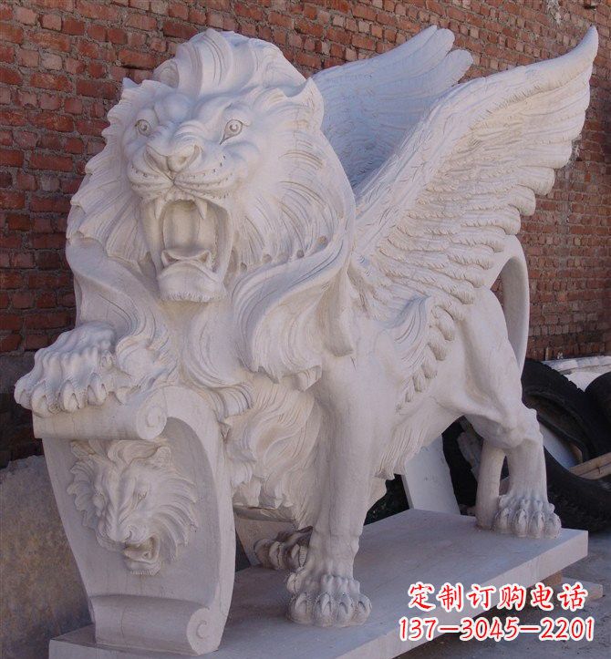 湖南汉白玉圣马可飞狮石雕,精致品质保证