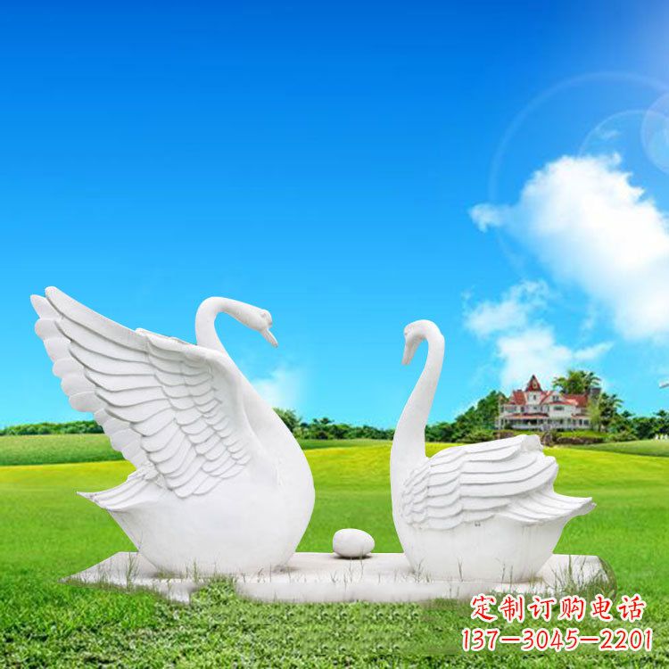 湖南精美石雕天鹅情侣动物雕塑摆件