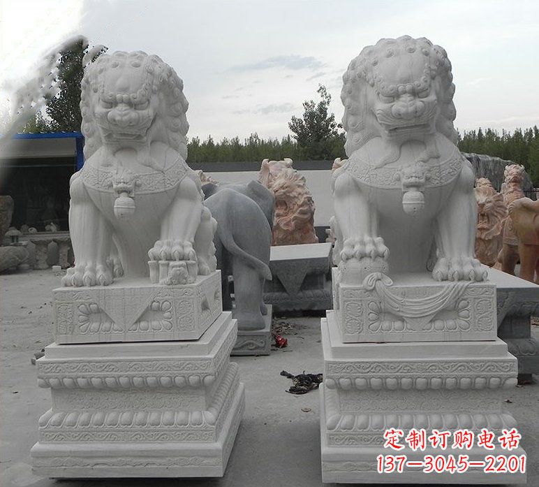 湖南精致汉白玉守门狮子雕塑