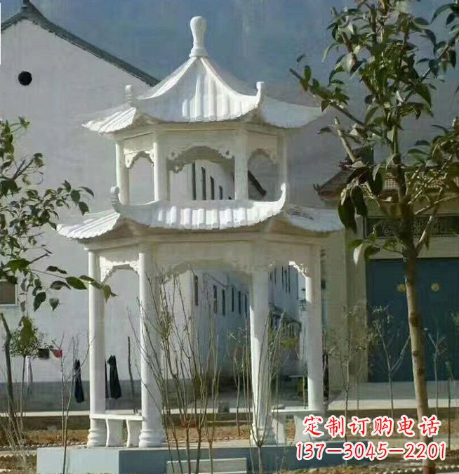 湖南汉白玉双层凉亭石雕
