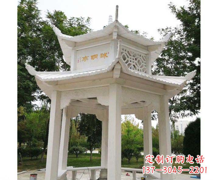湖南汉白玉双层六角凉亭公园石雕