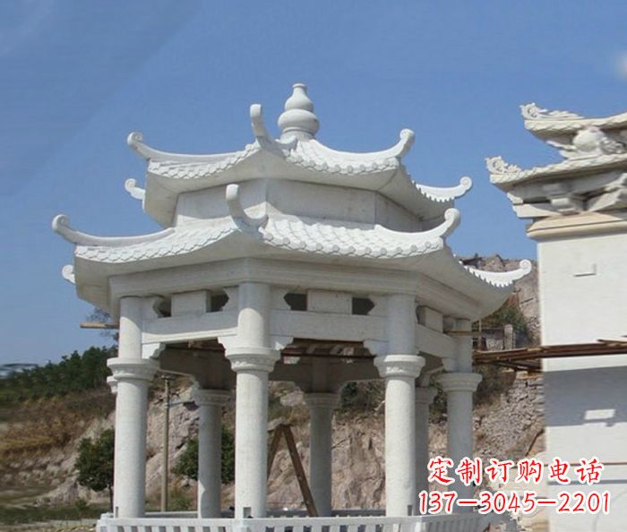 湖南精美汉白玉双层石凉亭雕塑