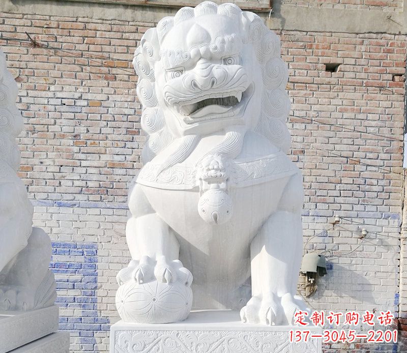 湖南正宗汉白玉狮子门墩雕塑
