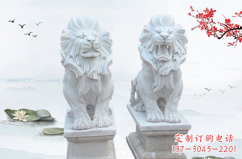 湖南精美雕刻的汉白玉西洋狮子