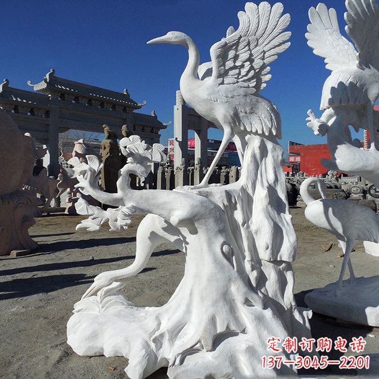 湖南汉白玉仙鹤景观石雕