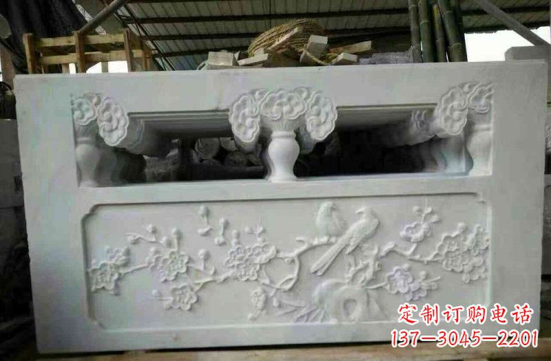湖南汉白玉喜上眉梢浮雕栏板石雕