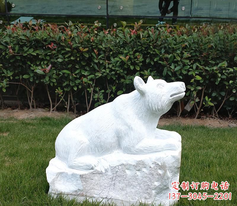 湖南唯美可爱的汉白玉小区动物熊雕塑