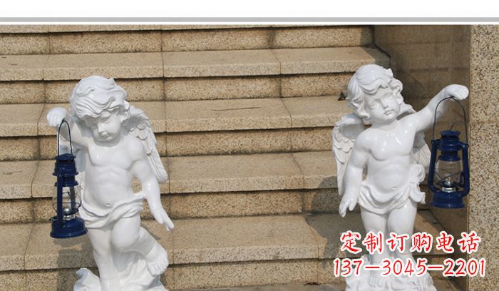 湖南汉白玉小天使公园西方人物路灯石雕