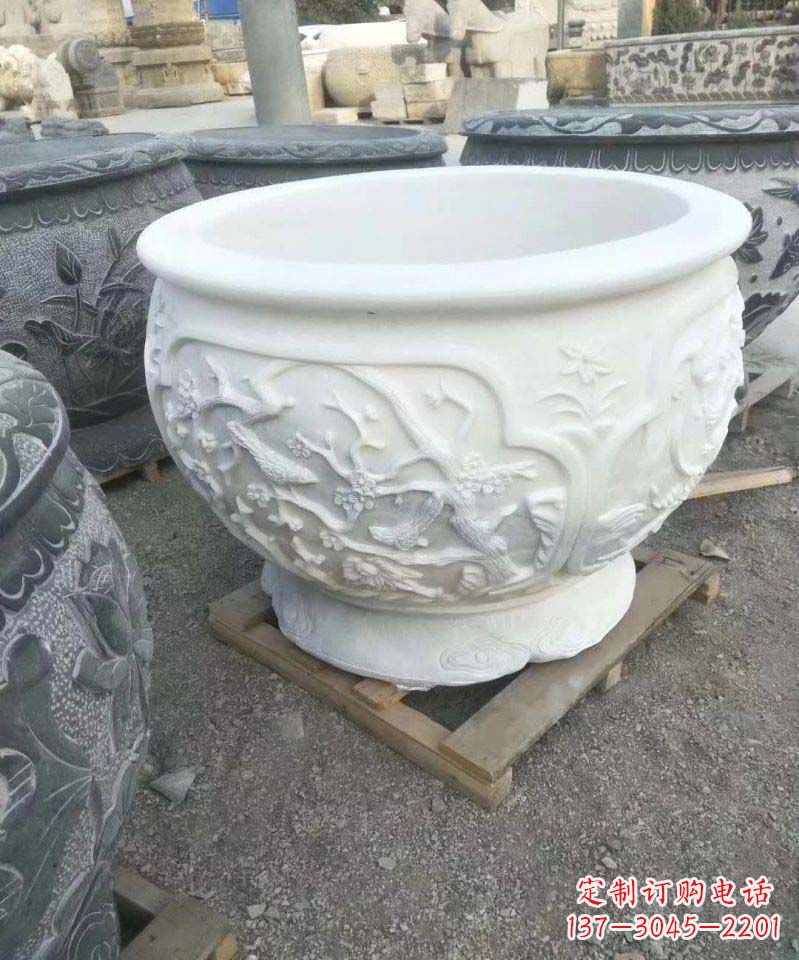湖南汉白玉圆形水缸