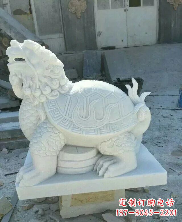 湖南汉白玉招财龙龟石雕