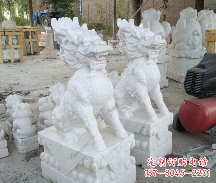 湖南中领雕塑——精美绝伦的汉白玉麒麟门口镇宅石雕