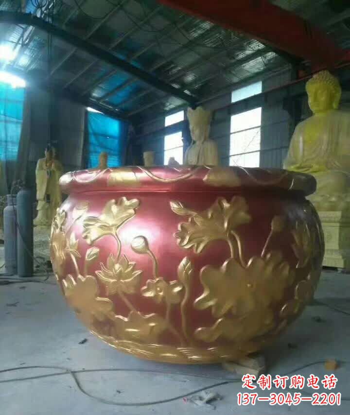 湖南荷花浮雕水缸铜雕塑