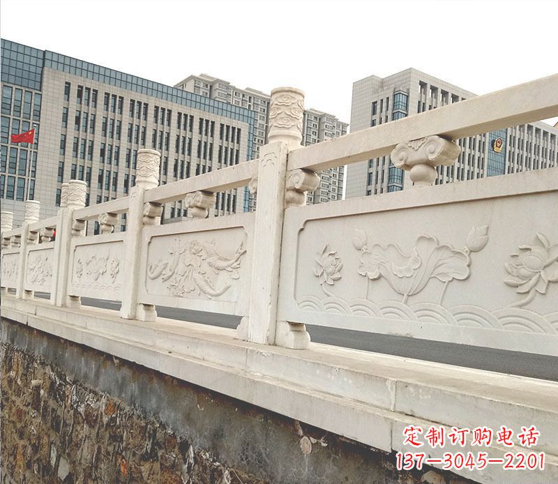 湖南荷花鲤鱼石浮雕汉白玉石栏板石雕