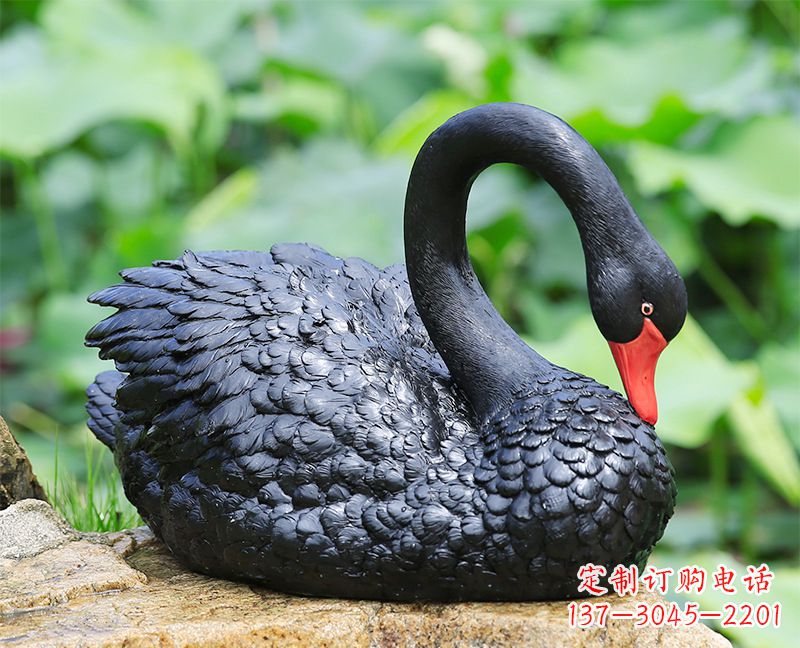 湖南玻璃钢黑色曲颈天鹅雕塑