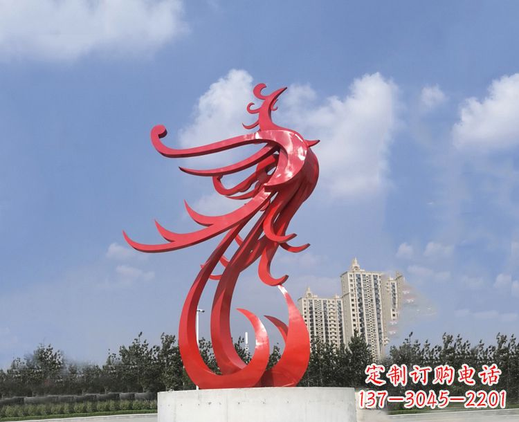 湖南红色不锈钢抽象凤凰户外园林广场景观动物雕塑