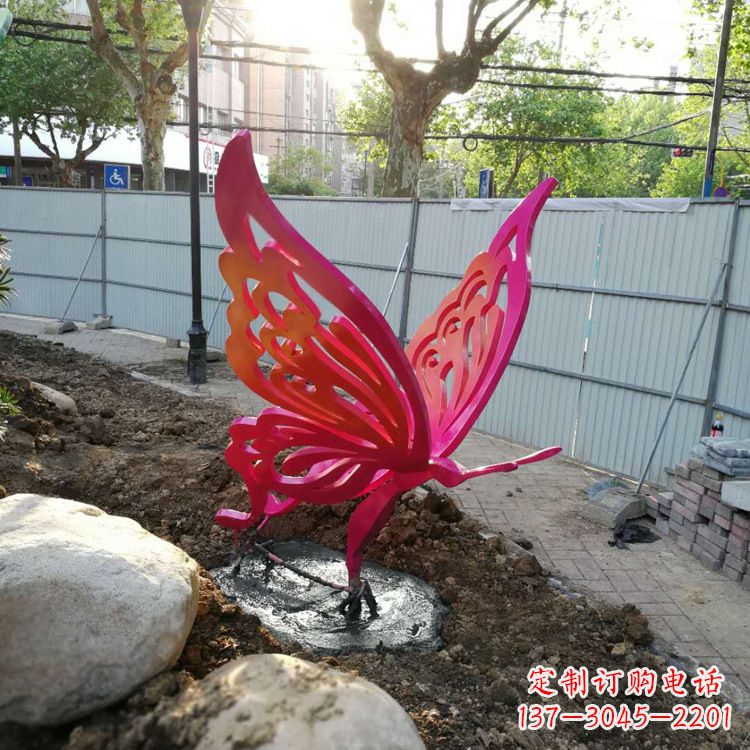 湖南红色不锈钢蝴蝶园林摆件
