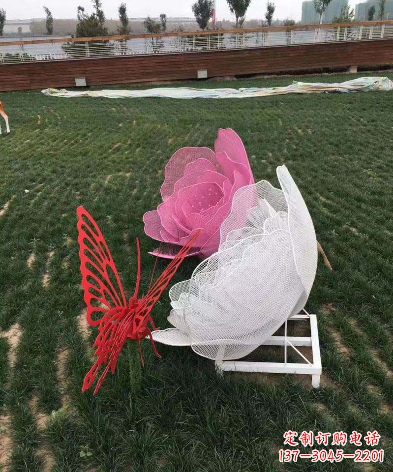 湖南户外不锈钢铁艺蝴蝶花朵雕塑