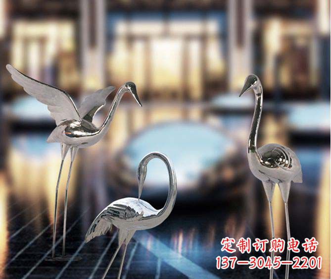 湖南精致镜面不锈钢仙鹤雕塑