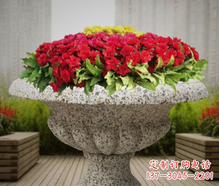 湖南中领雕塑精美花岗岩花盆小区石雕