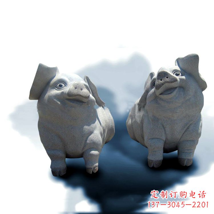 湖南花岗岩石雕猪-可爱的福猪生肖动物雕塑