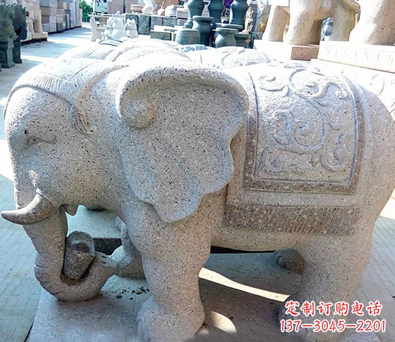 湖南花岗岩元宝大象石雕,雕刻古典且充满质感